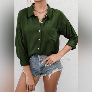 Hunter green button up shirt XL